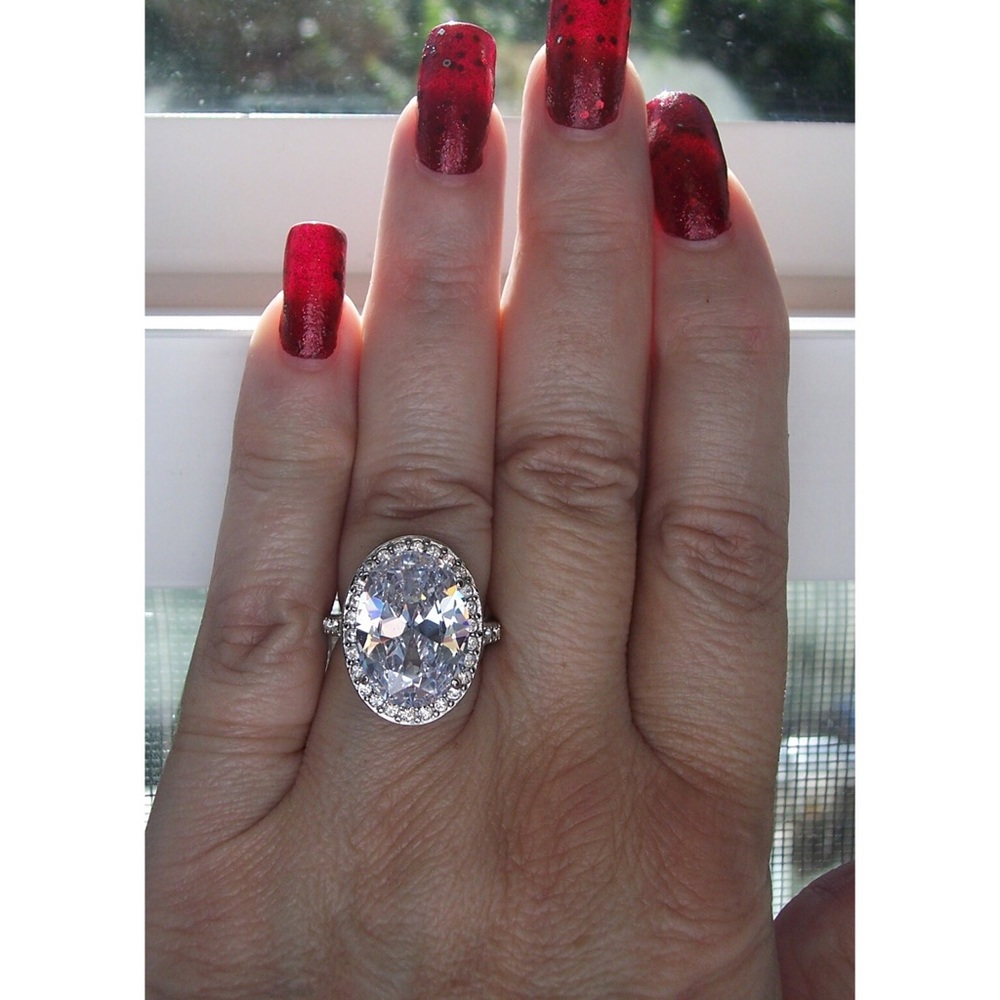 STAINLESS STEEL Huge 12.86 Carat Cubic Zirconia Halo Ring - Picture 4 of 15